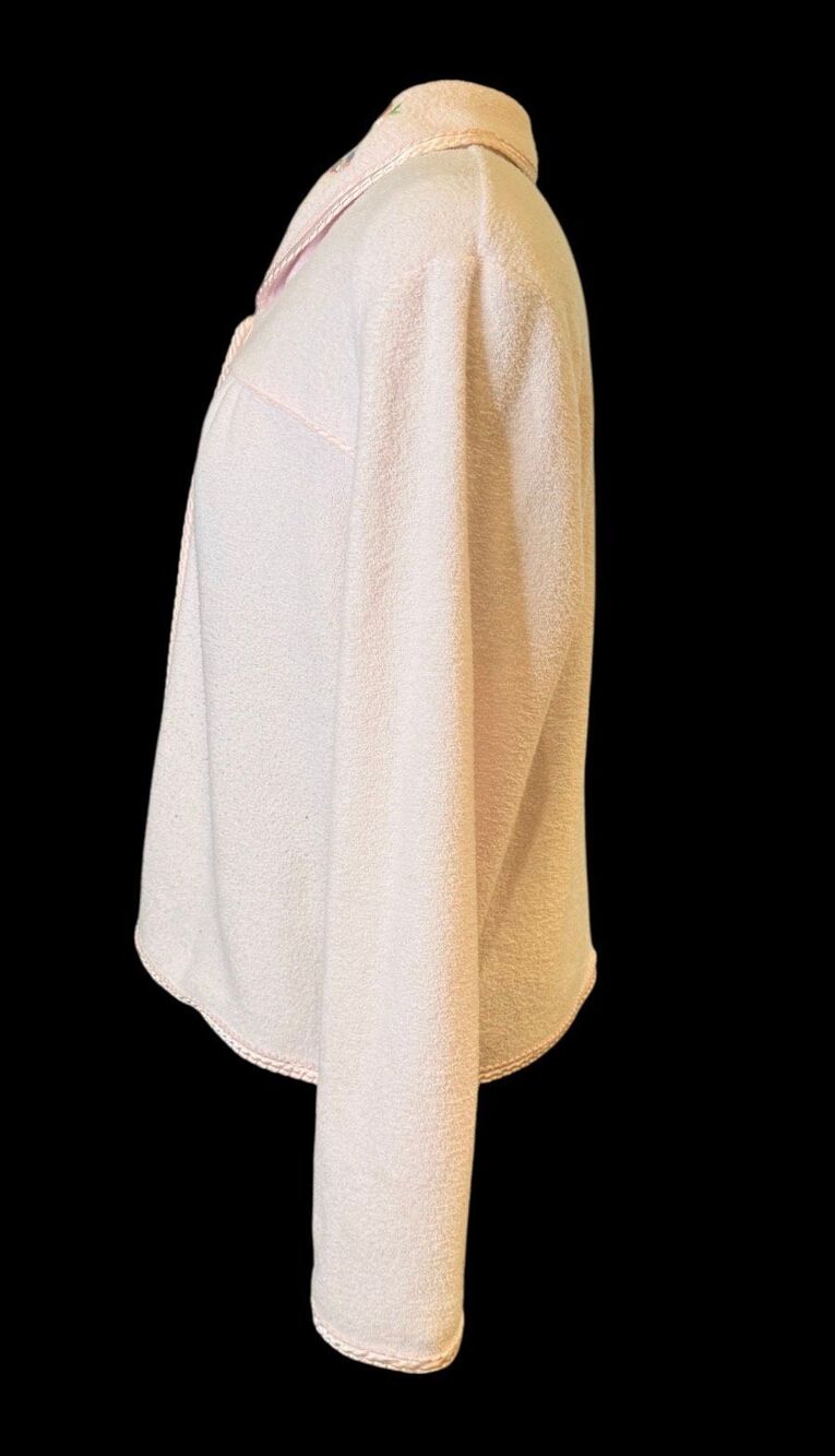 Intimate Essentials Soft Fleece Button Front Pink Bed Jacket Large Embroidered C - Picture 6 of 13